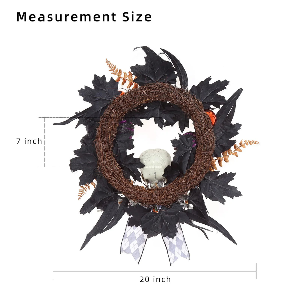 HiMiss Gothic Halloween Skeleton Wreath Front Door Decor