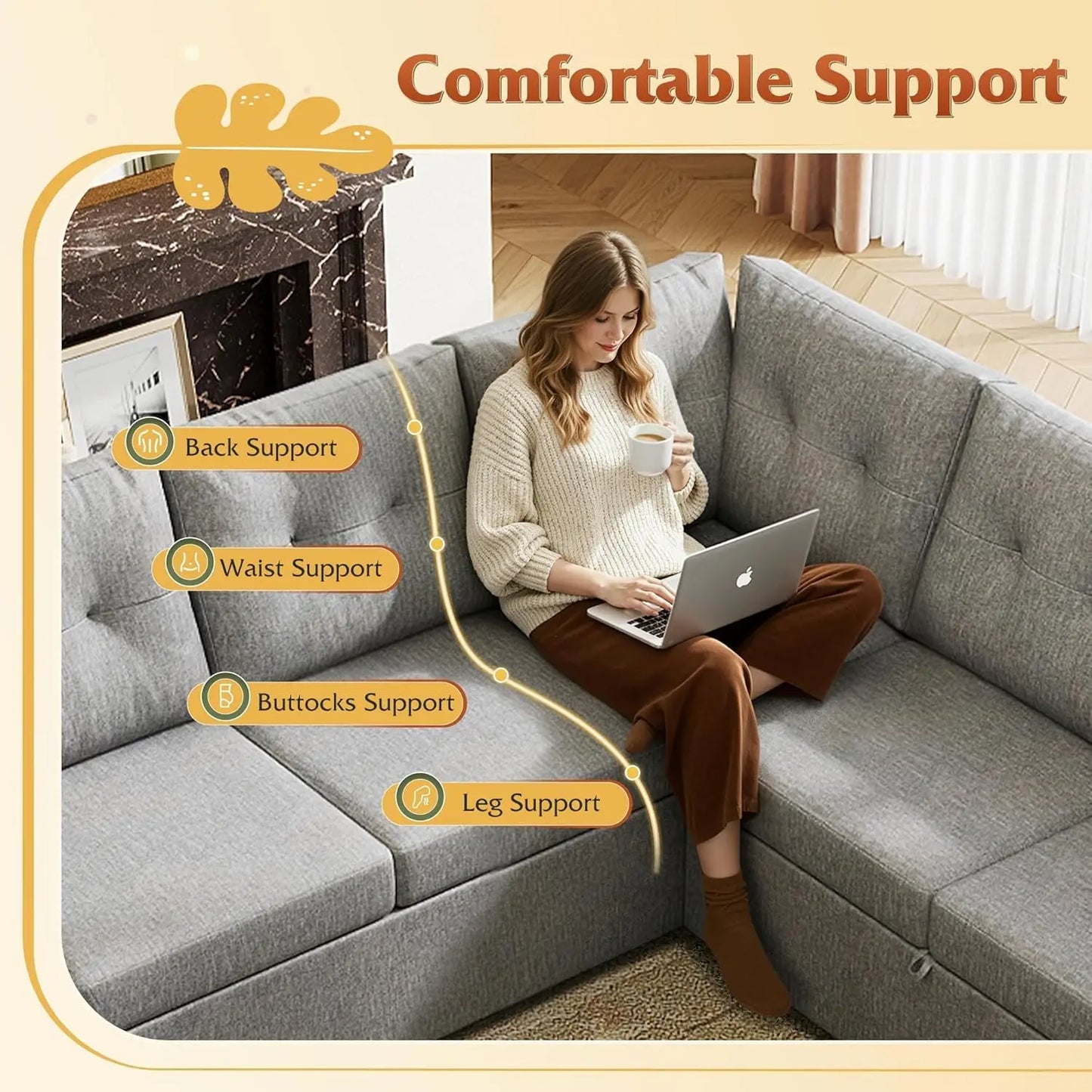 Sectional Sofa With Storage Chaise And Sleeper In Linen