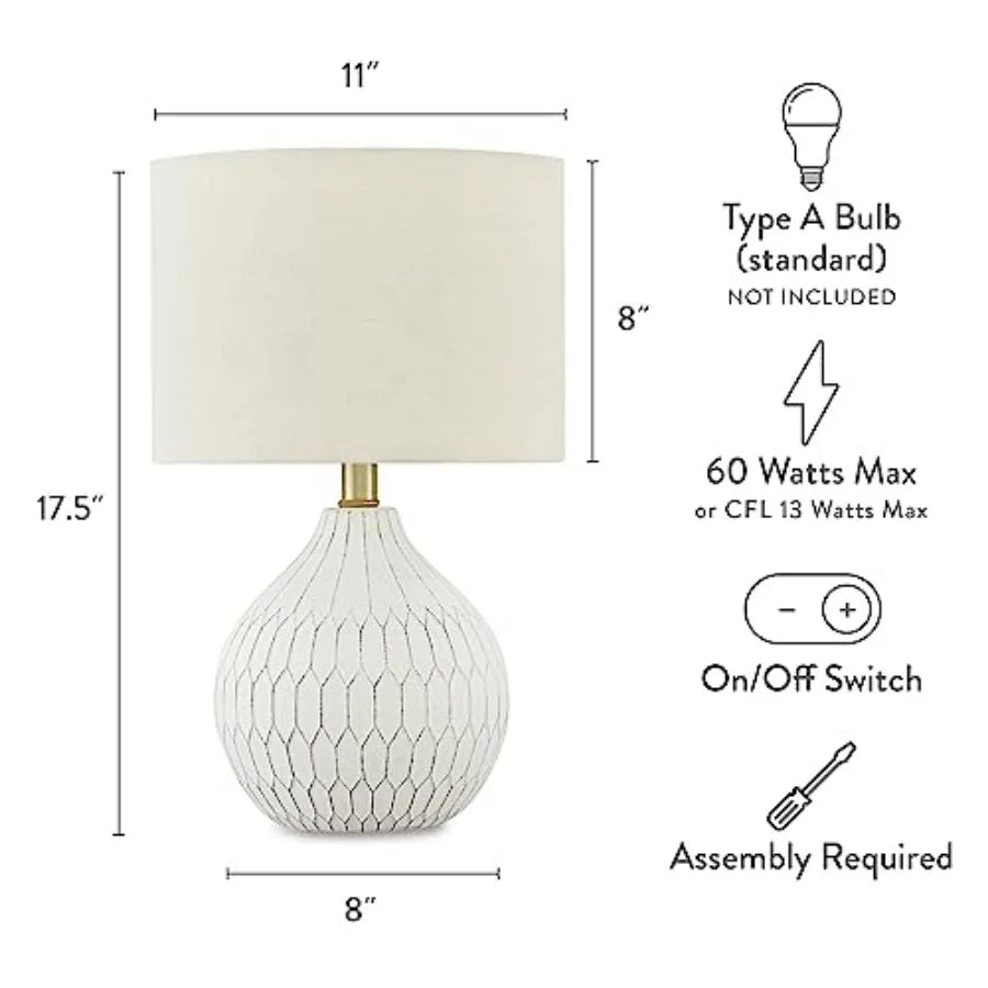 Contemporary Table Lamp With Drum Hardback Fabric Shade