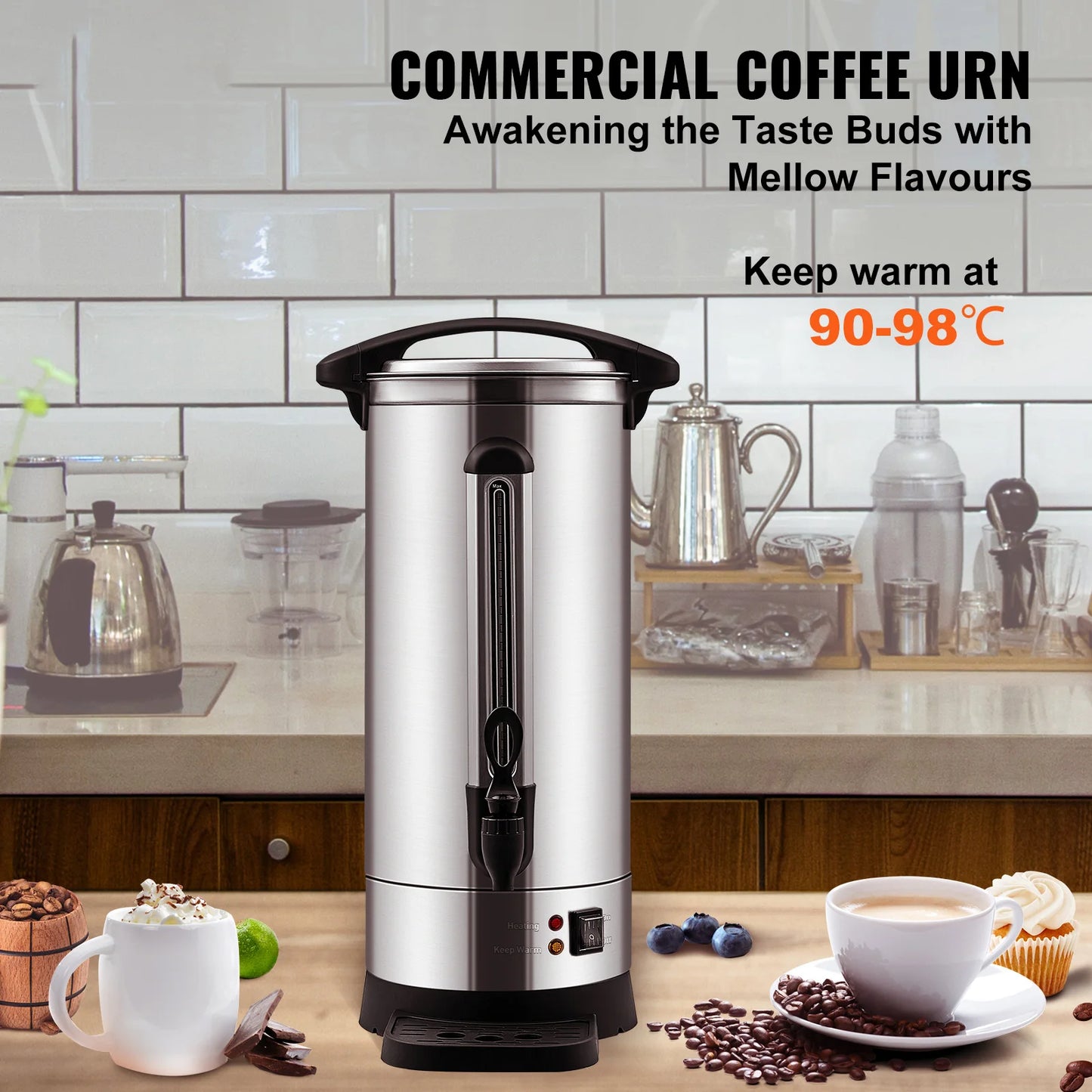 SucceBuy 110 Cups Stainless Steel Coffee Thermos Urn Commercial Hot Water Dispenser for Camping Fast Brewing Easy Cleaning