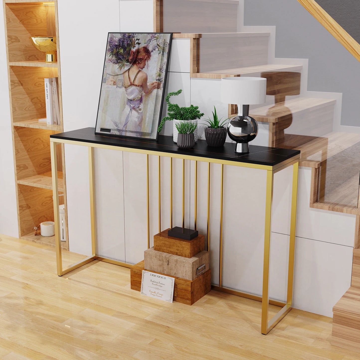 Bingopaw Console Table With Sintered Top And Metal Legs Hallway