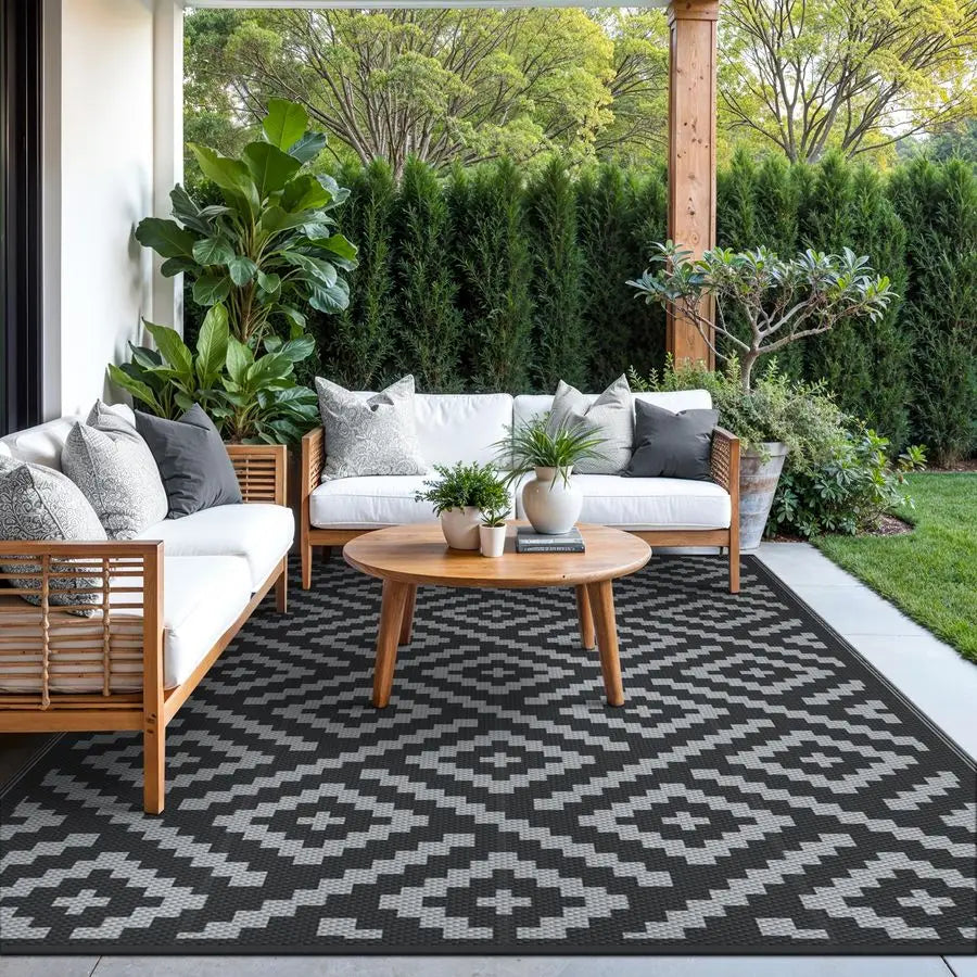 Outdoor Rug for Patio Clearance,6x9 Waterproof Mat,Reversible Plastic Camping Rugs,Rv,Porch,Deck,Camper,Balcony,Backyard,Black a