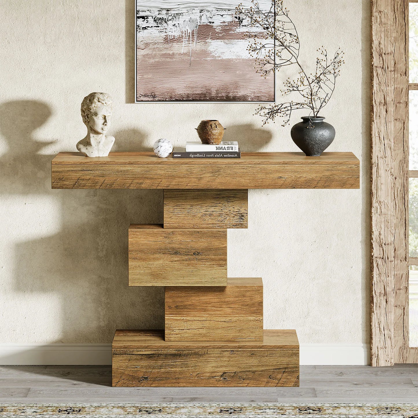 Tribesigns Farmhouse Industrial Console Table With Geometric Base