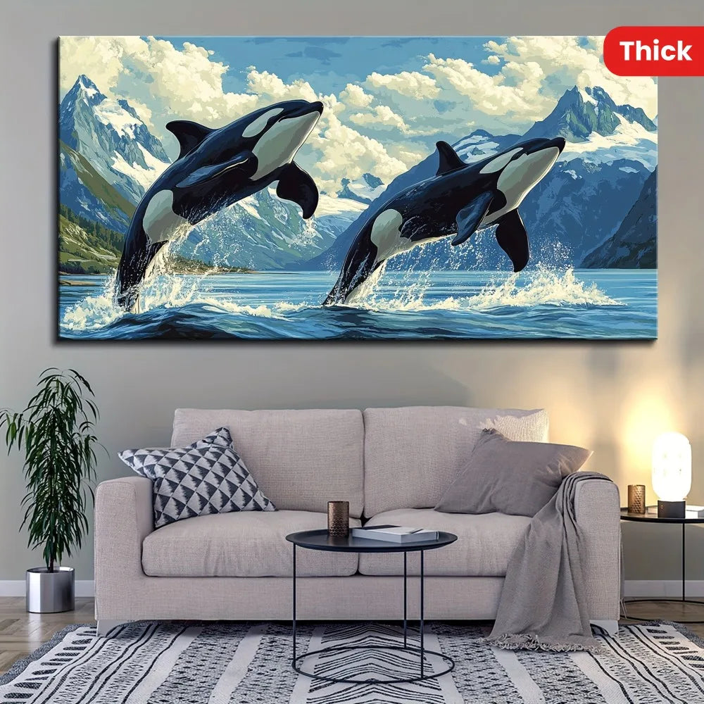 Pine Wood Frame Ocean Scene Wall Art Killer Whale Underwater