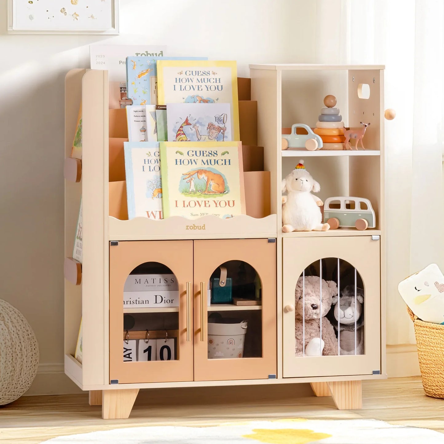 Robotime Robud Kids Wooden Bookshelf All In One Toy Storage Organizer 6 Cubby