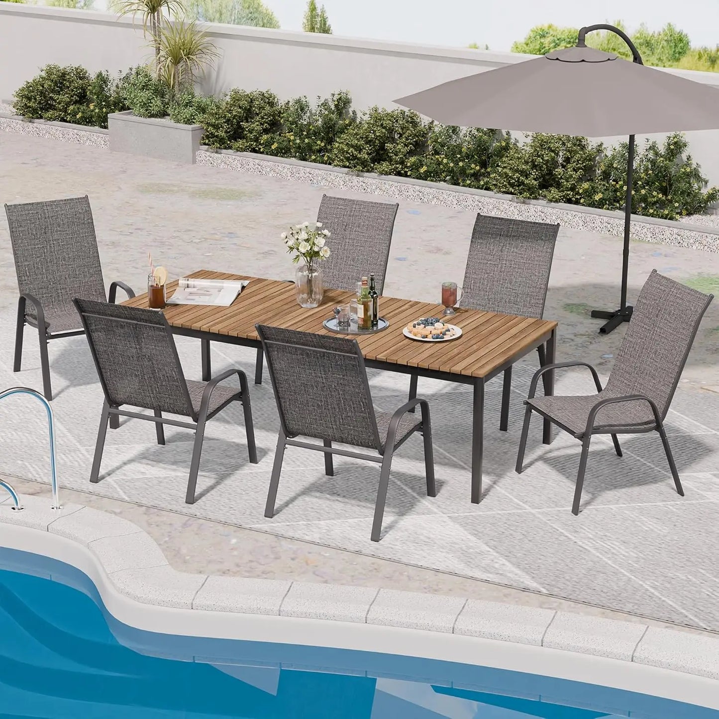 Frame Stackable Metal Patio Dining Chairs Set 6 All Weather