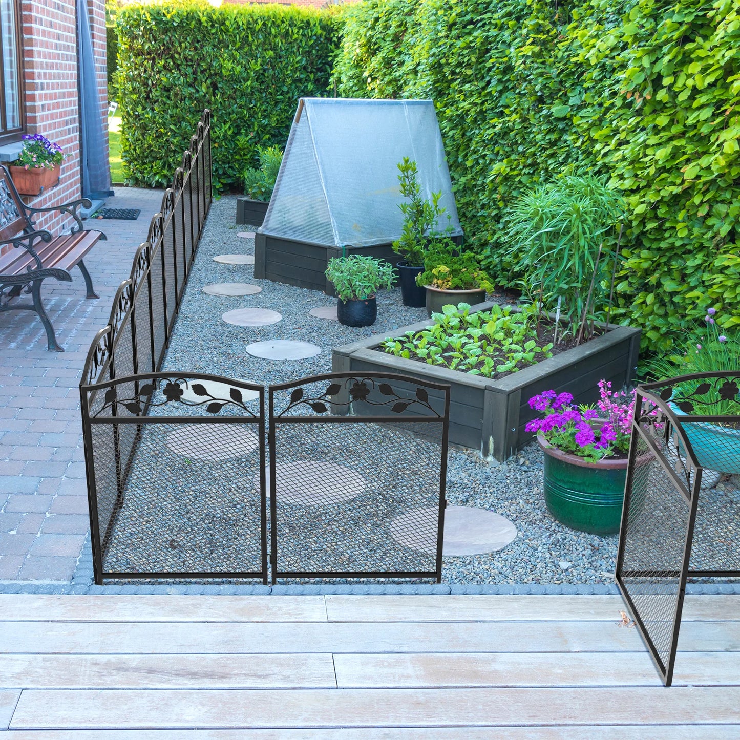 Wrought Iron Lawn Edging Border Set Outdoor Animal Barrier