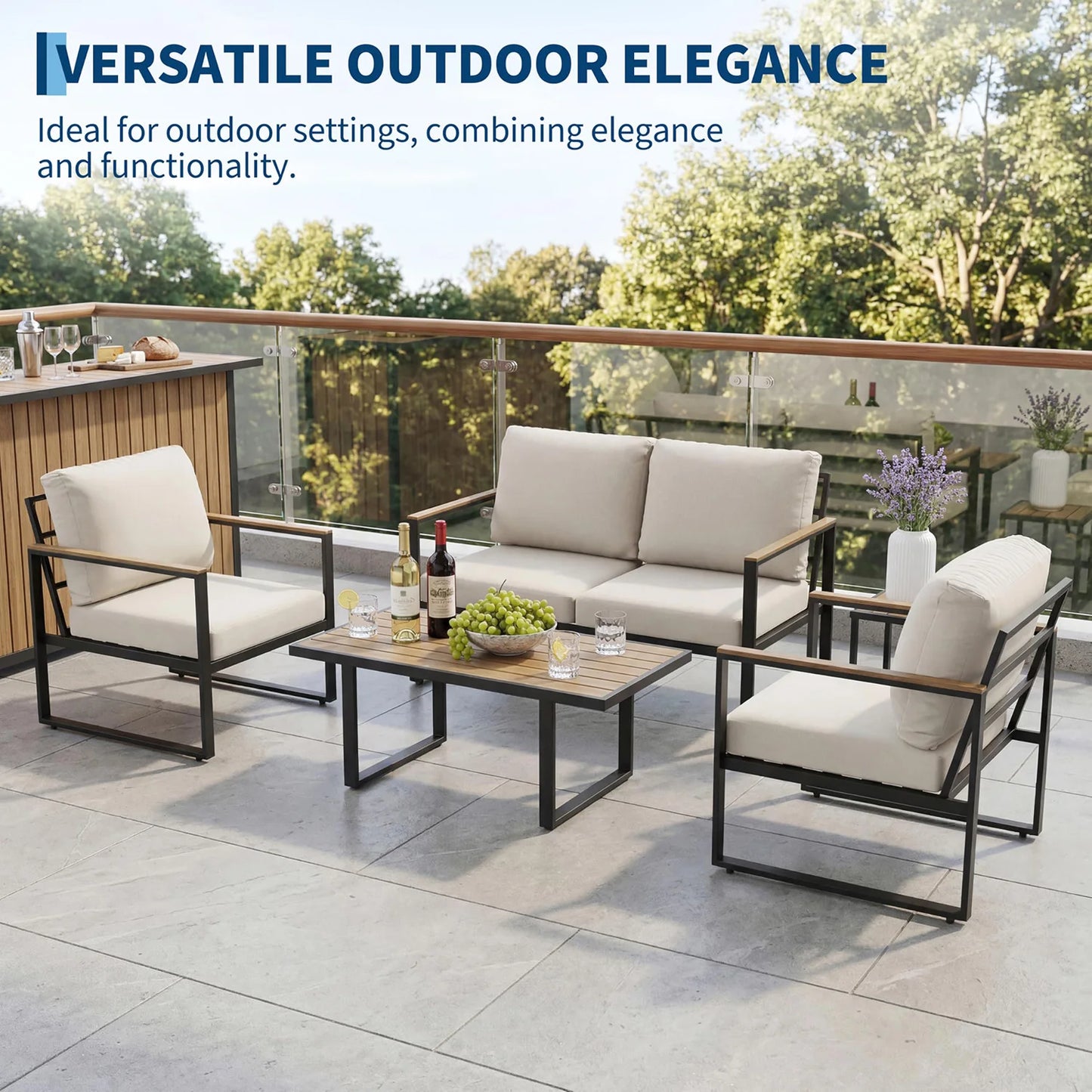 HobbyLane Modern 4-Piece Patio Furniture Set With Outdoor Coffee Table