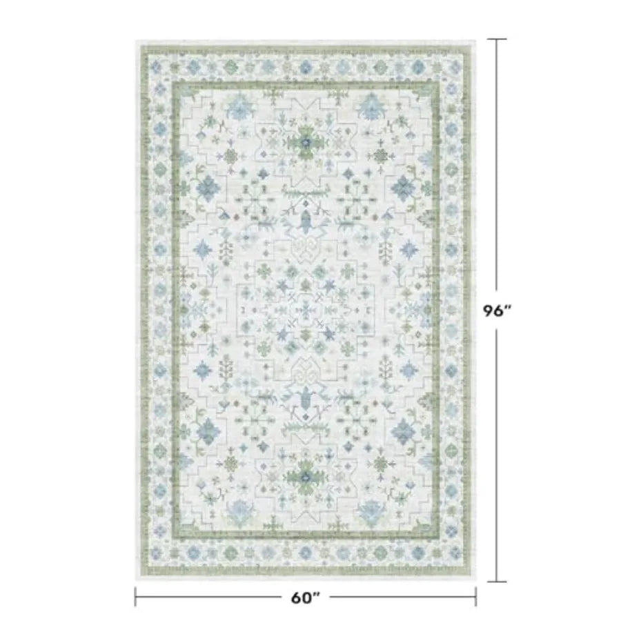 Oushak Boho Area Rug Washable Low-Pile Non-Slip