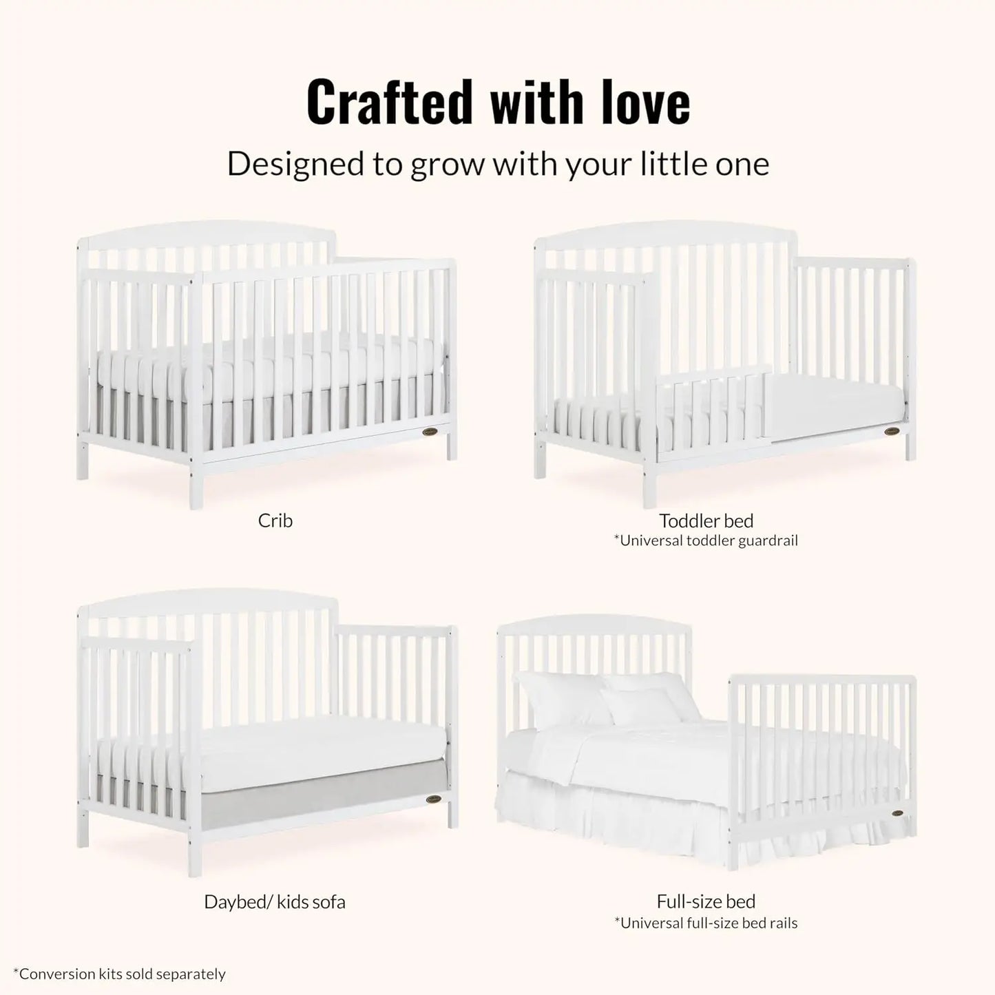5-In-1 Convertible Baby Crib Converts To Toddler Bed Daybed