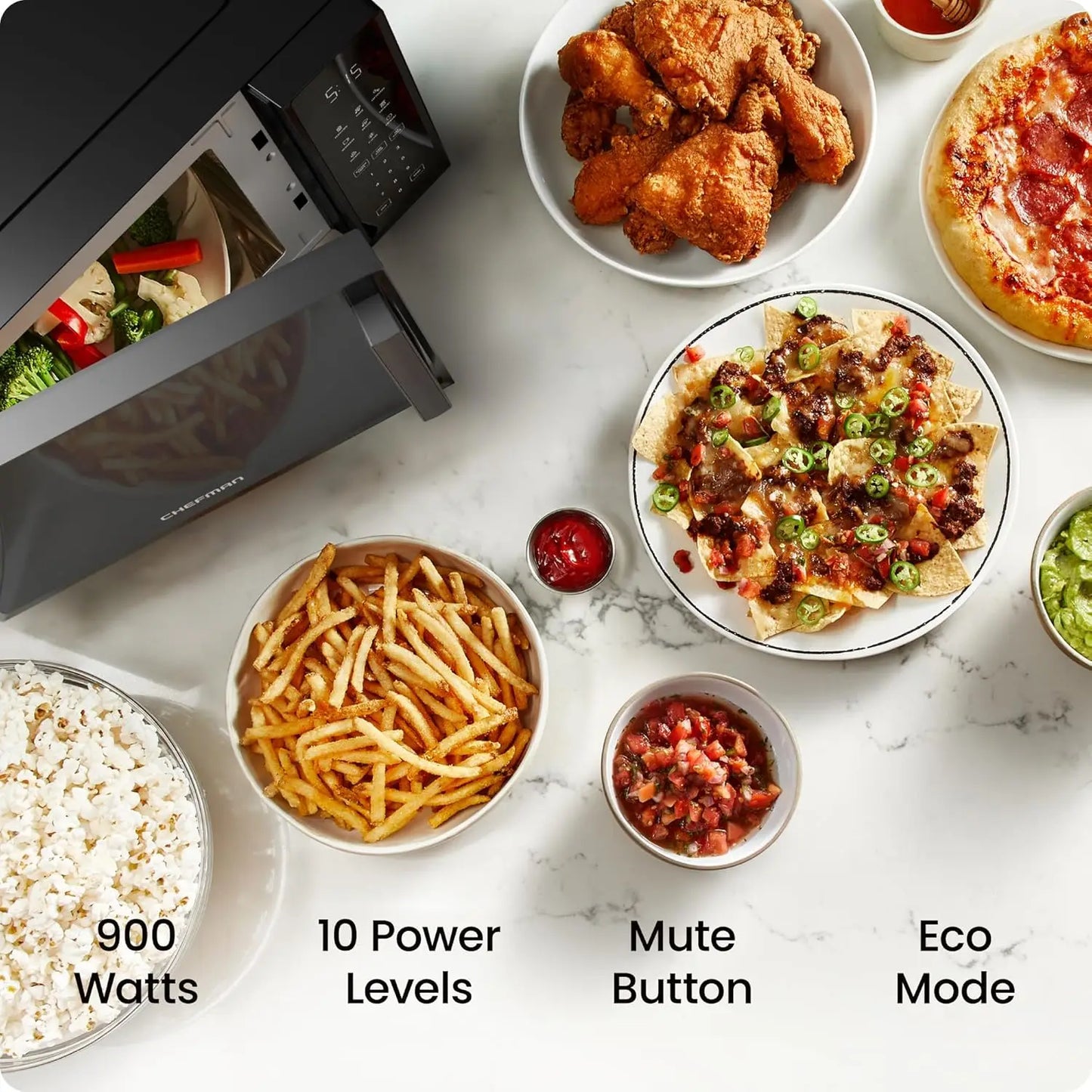 Compact 900W Microwave with 6 Presets, Eco Mode, Child Lock & Mute