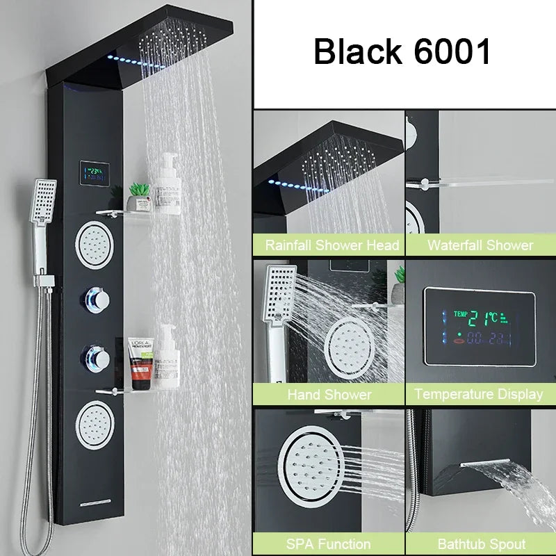 Shinesia LED Shower Panel With Waterfall Rainfall And Massage Jets