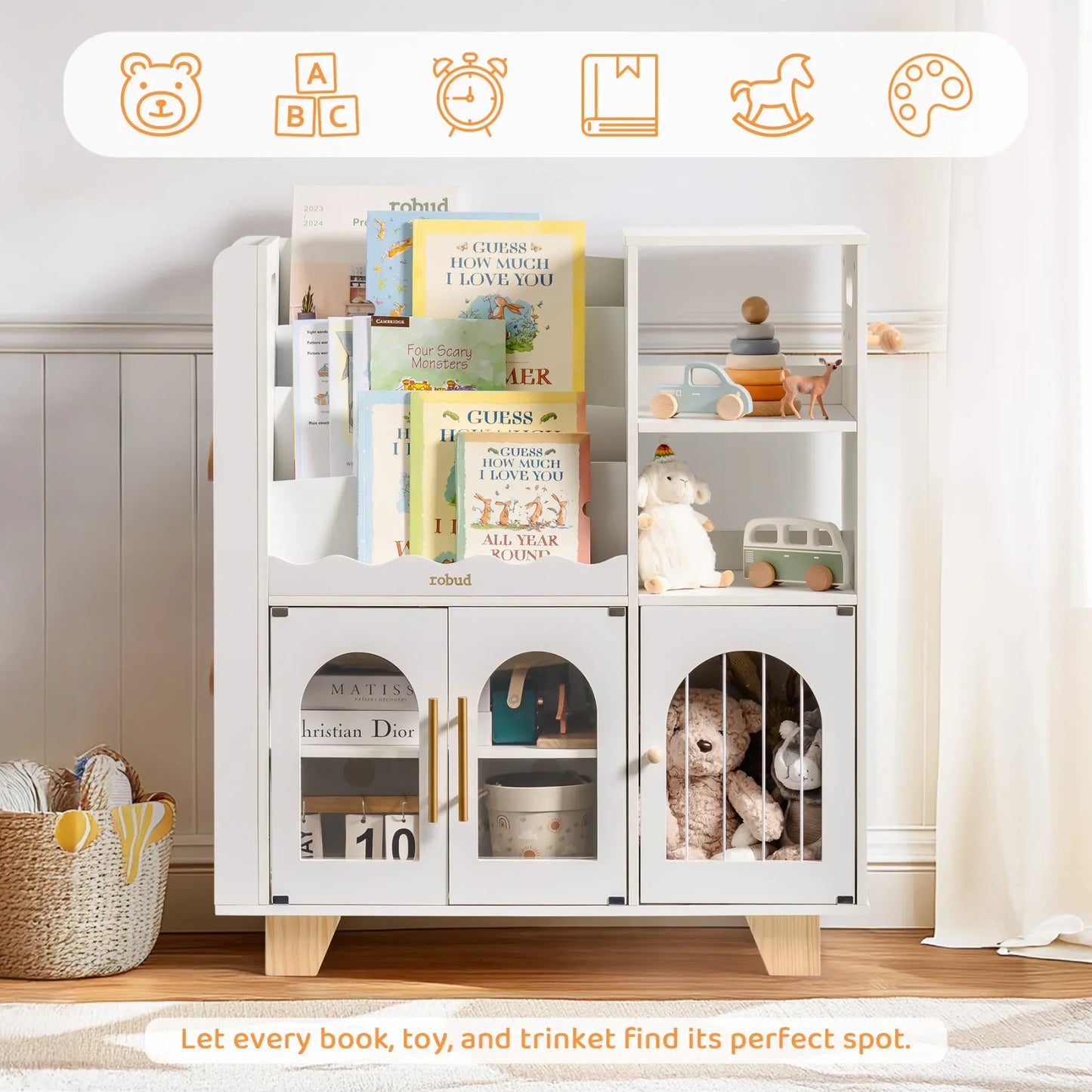 Robotime Robud Kids Wooden Bookshelf All In One Toy Storage Organizer 6 Cubby