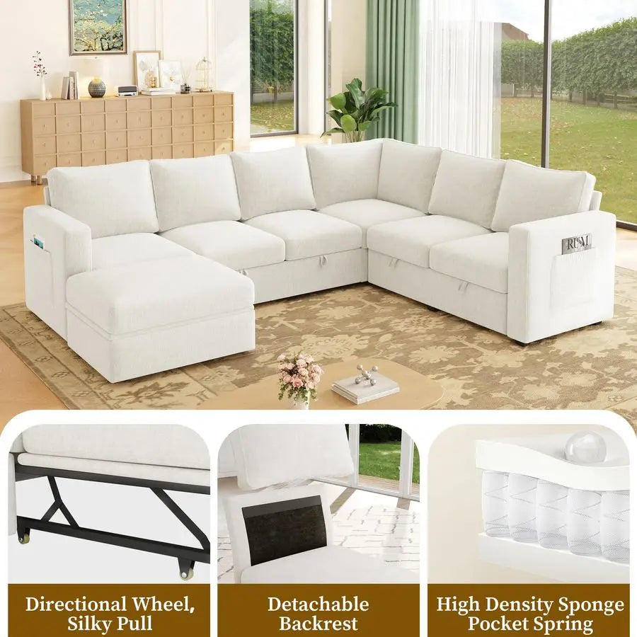 MBVM L Shaped Modular Sleeper Sofa With Pullout
