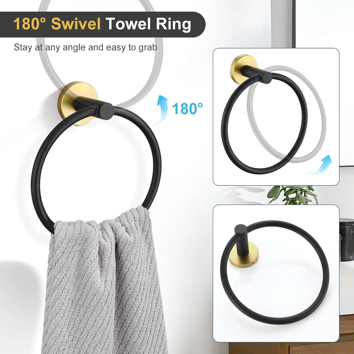 Stainless Steel Bathroom Hardware Set Wall Mounted Towel Bar Towel Ring Holder