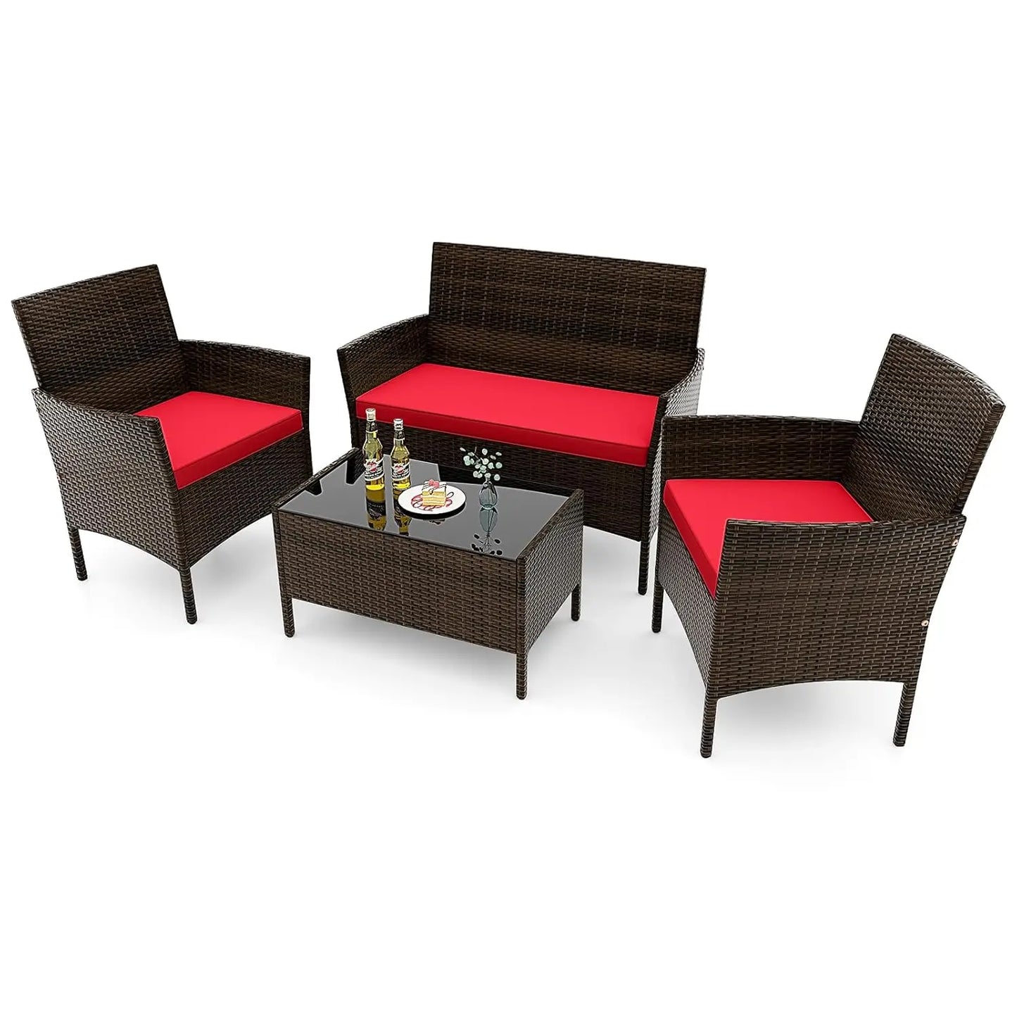 Rattan Outdoor Patio Furniture Set With Cushions And Coffee Table