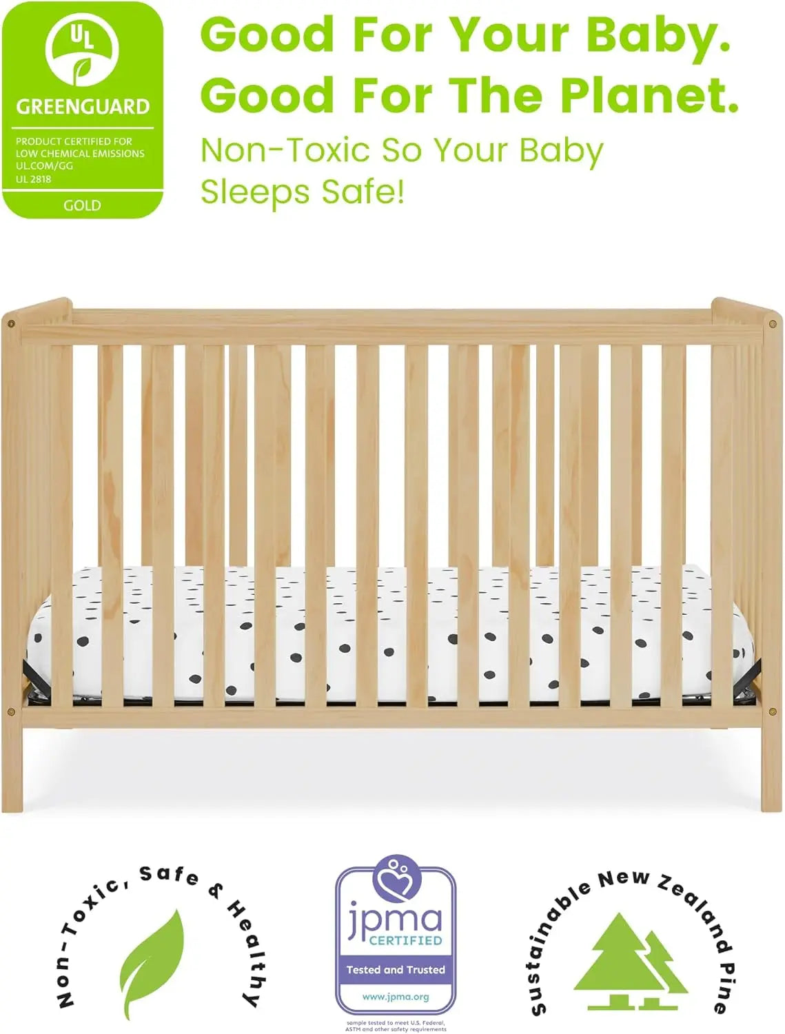 4-In-1 Convertible Baby Crib With Adjustable Height In Natural Wood
