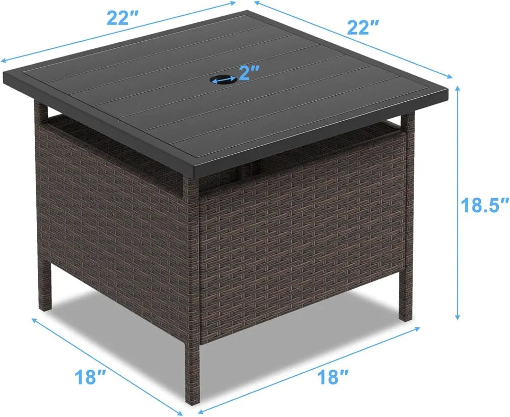 Outdoor Rattan Umbrella Side Table HDPE Top With Metal Frame