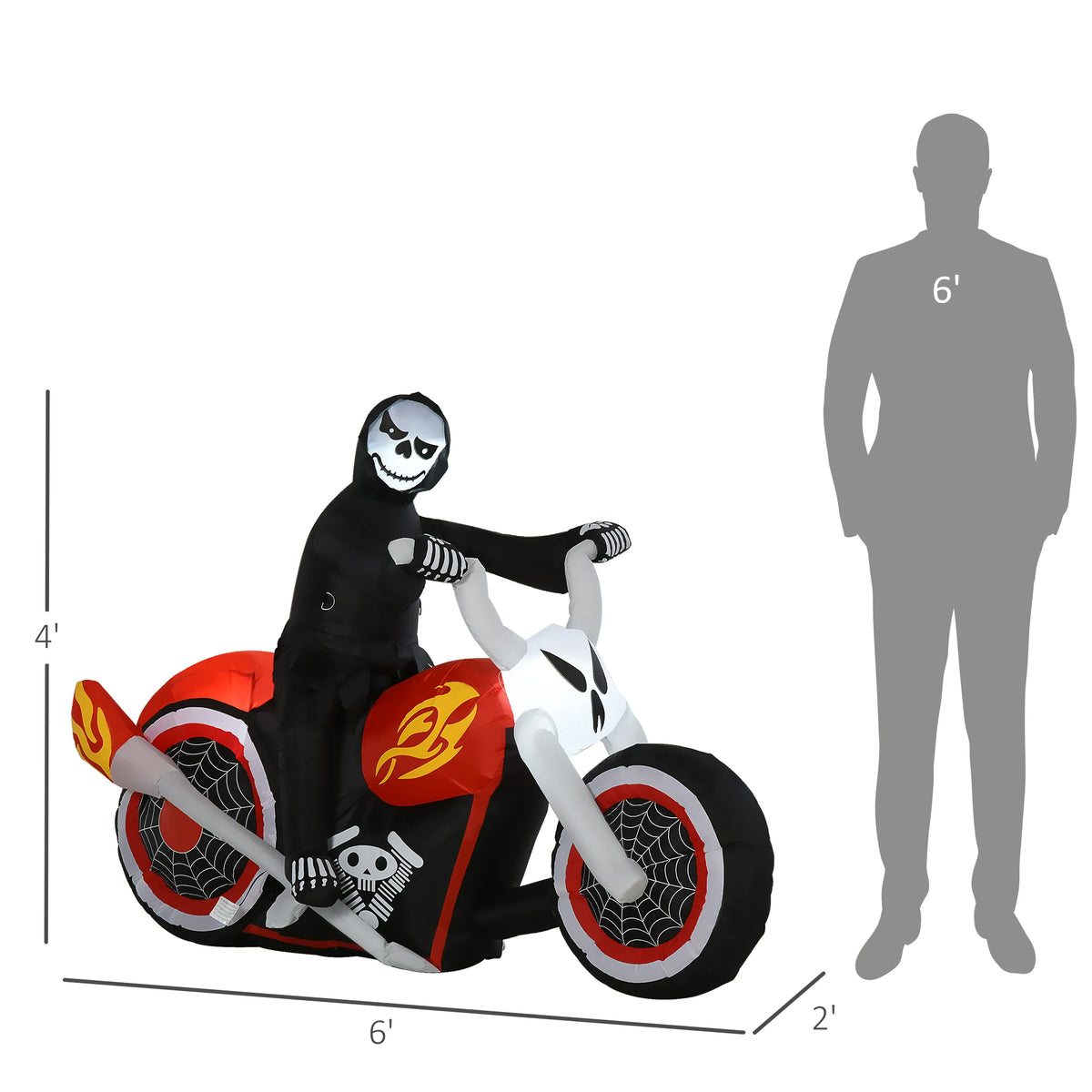 HOMCOM Inflatable Halloween Grim Reaper Biker Outdoor LED Decoration