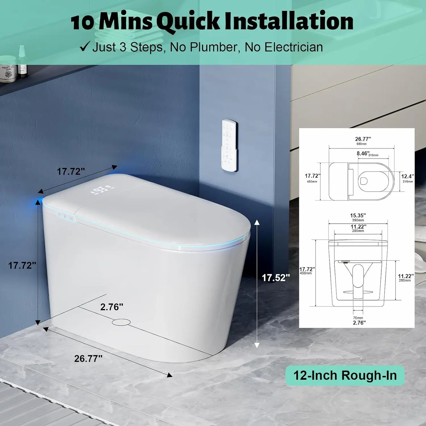 Smart Toilet With Built In Bidet And Auto Flush Nozzle