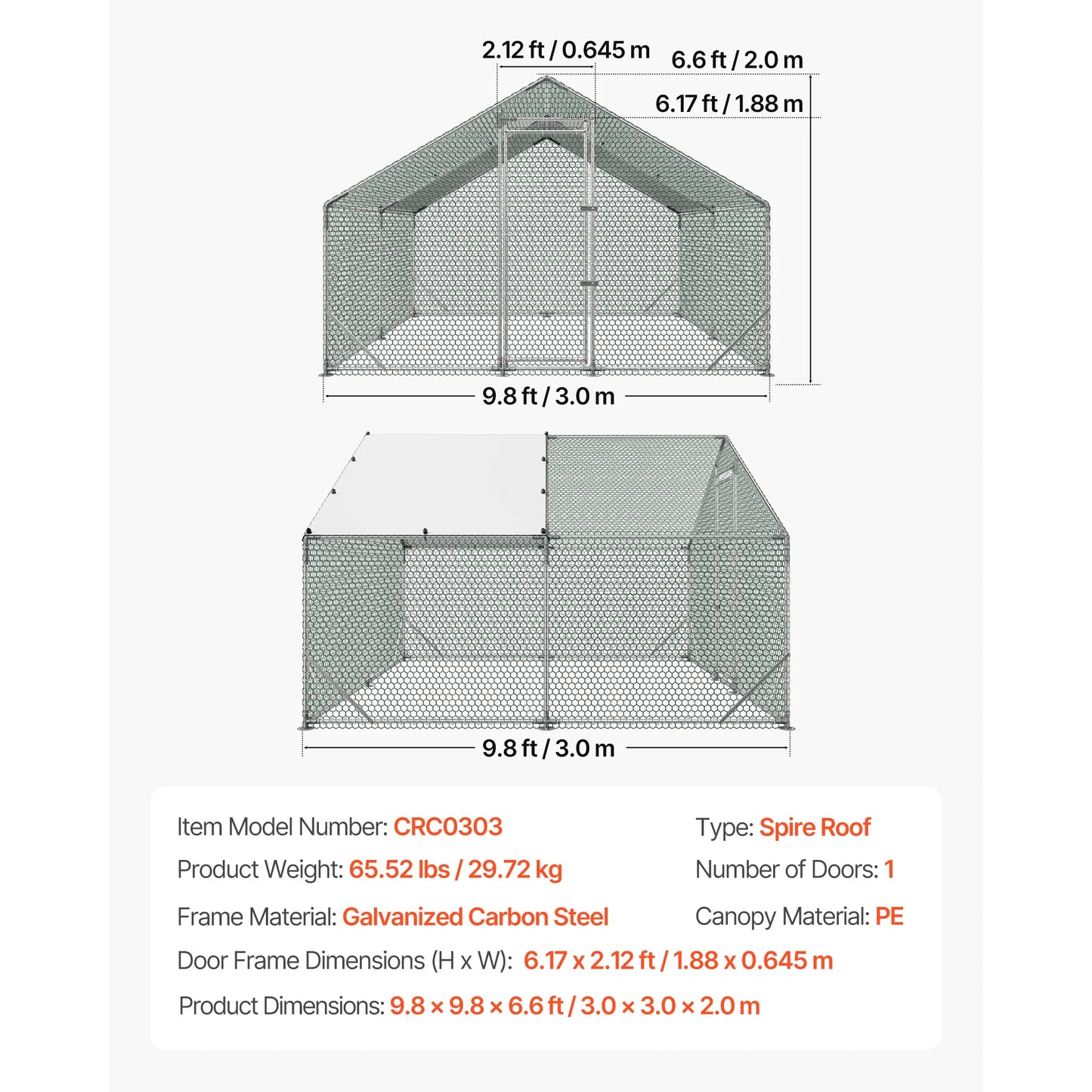 SucceBuy Metal Chicken Coop With Waterproof Cover And Doors
