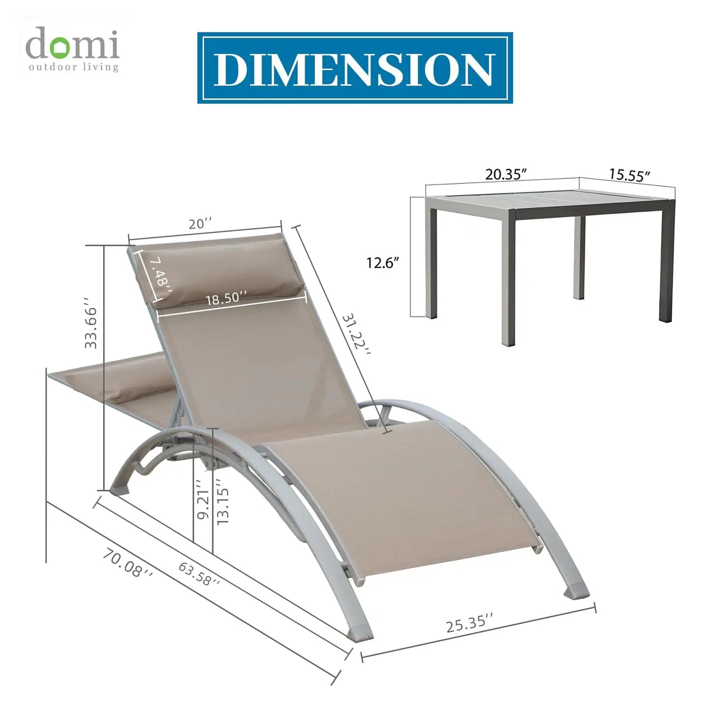 Aluminum Outdoor Lounge Chair Set of 3 With Adjustable Positions