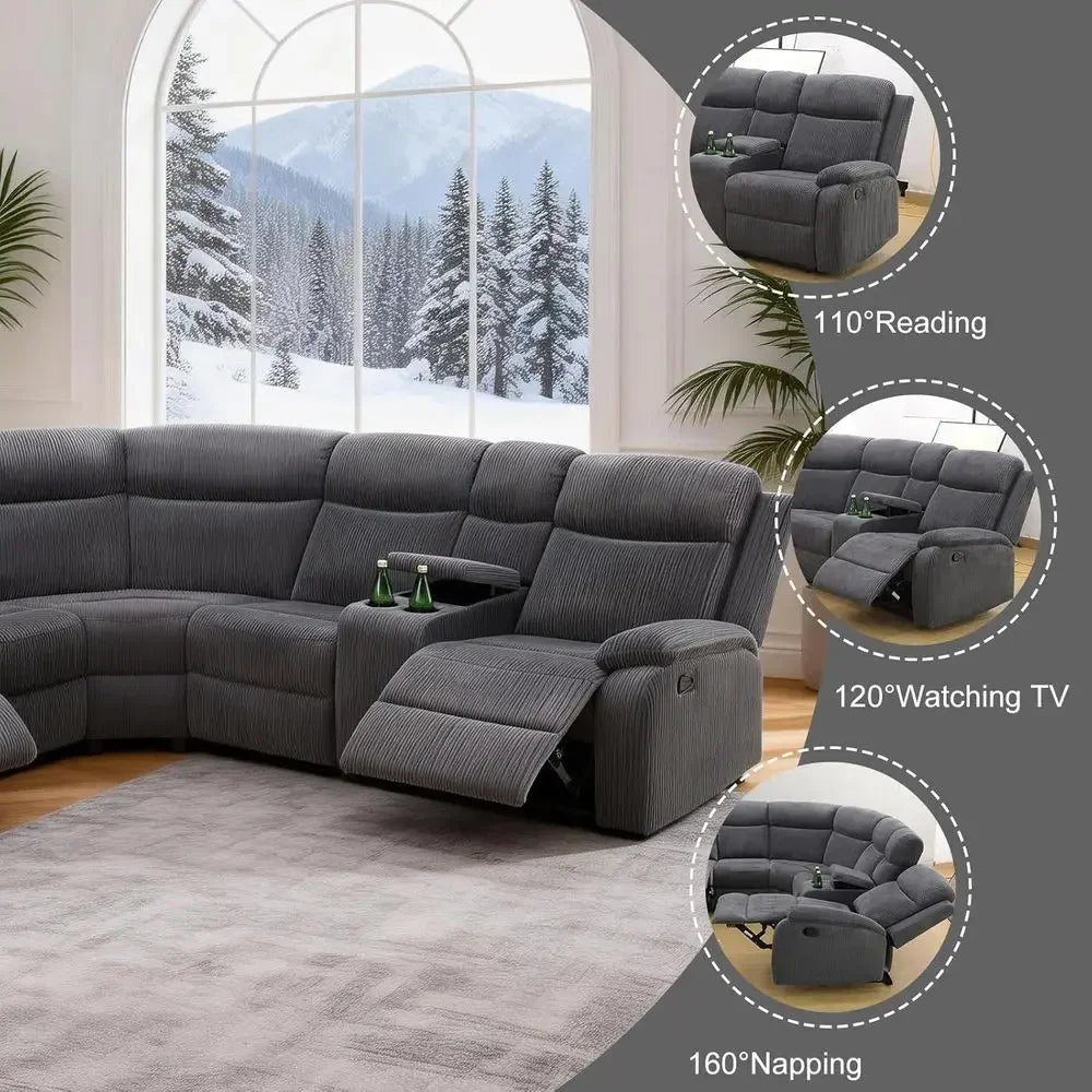 Reclining Sectional Sofa Set With Cup Holders And Storage
