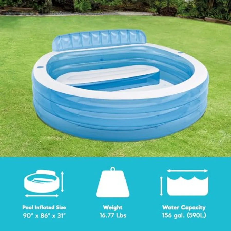Swim Center Inflatable Family Lounge Pool With Built-In Bench Cupholder