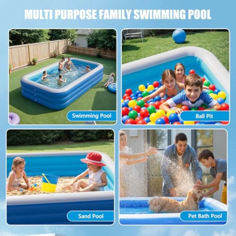 Inflatable Rectangular Family Pool For Adults Backyard Fun