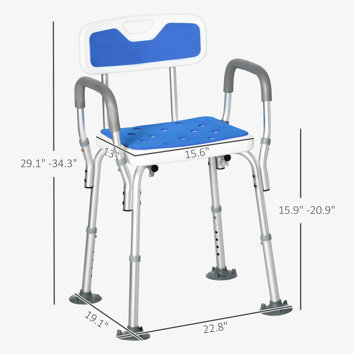 HOMCOM Adjustable Padded Shower Chair with Arms and Supportive Back