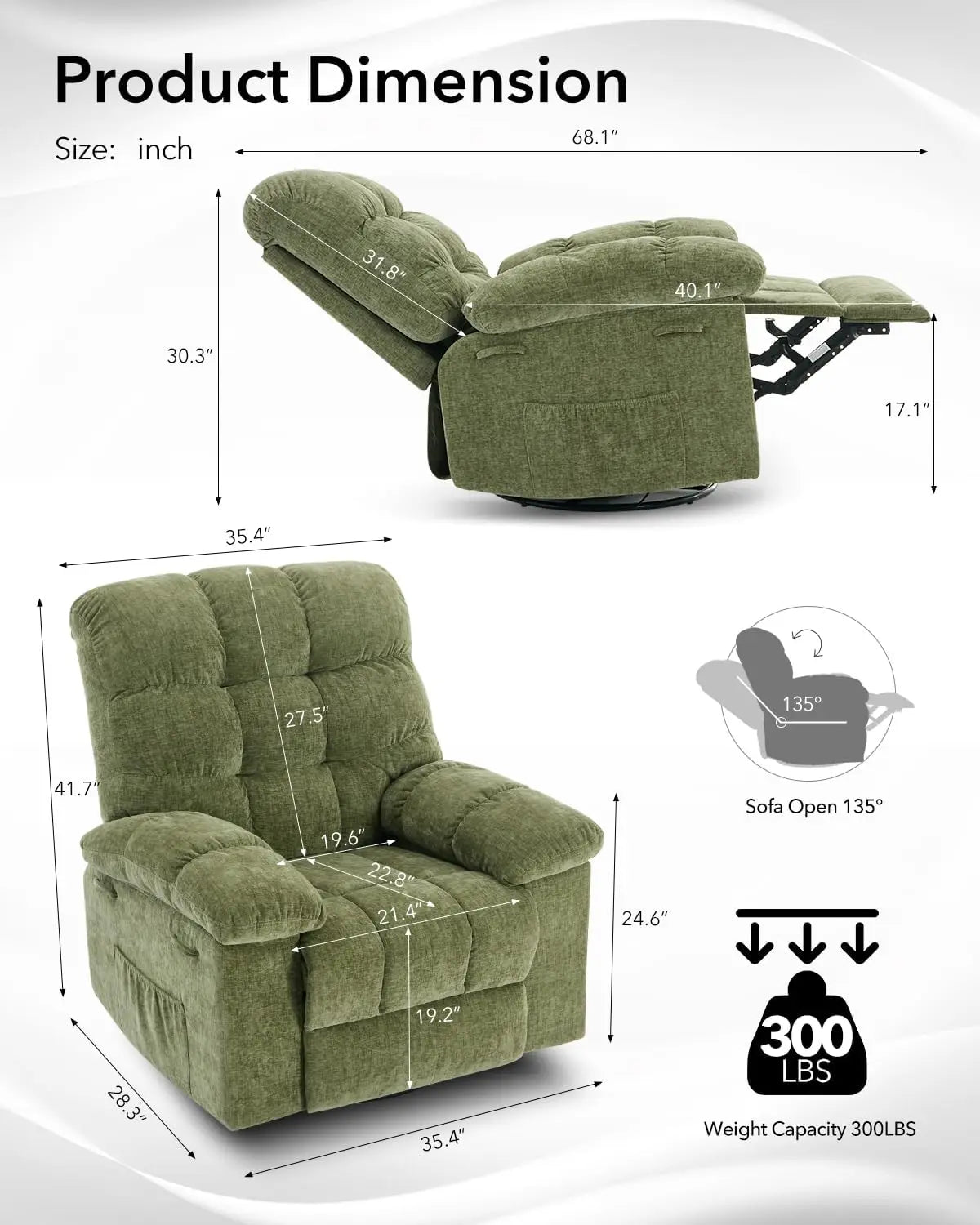 HiMISS Rocker Recliner Chair For Adults Manual Glider