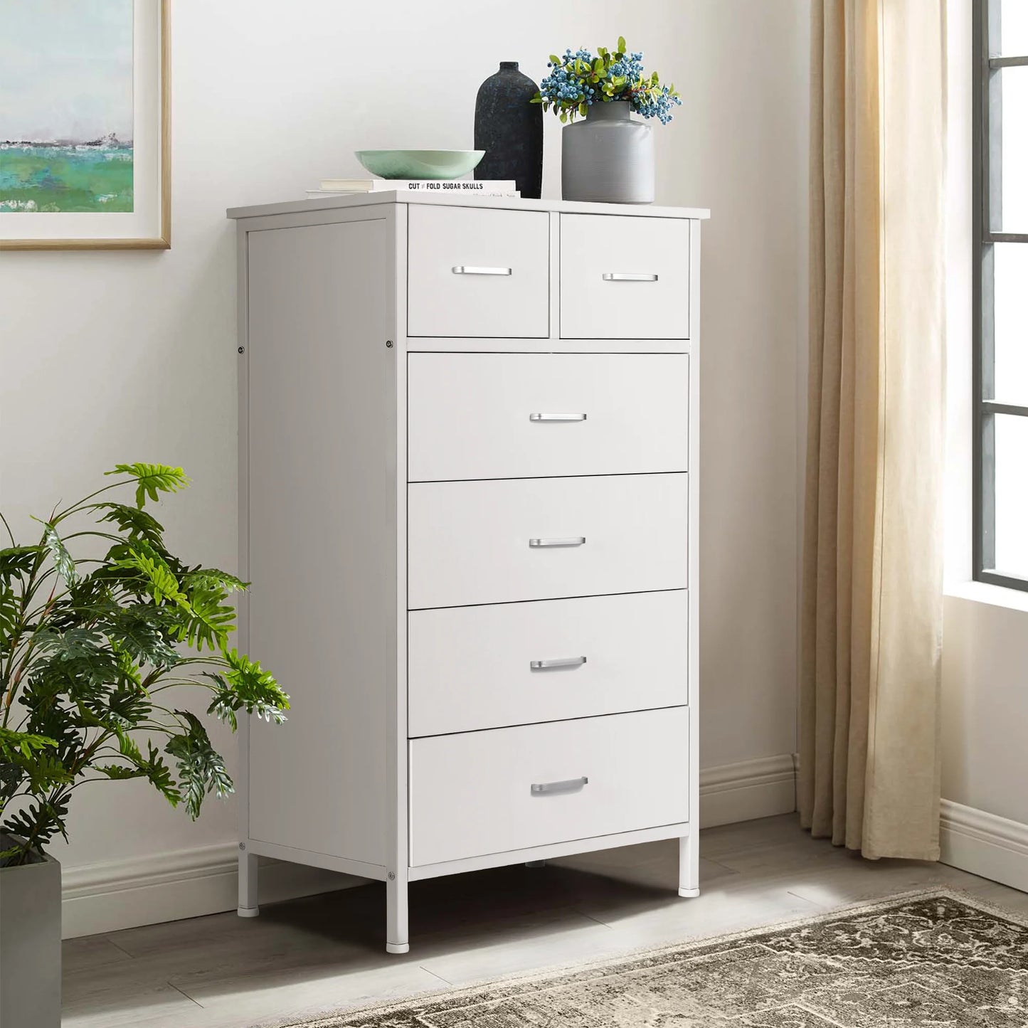 Six-Drawer Dresser With Steel Frame For Bedroom And Living Room