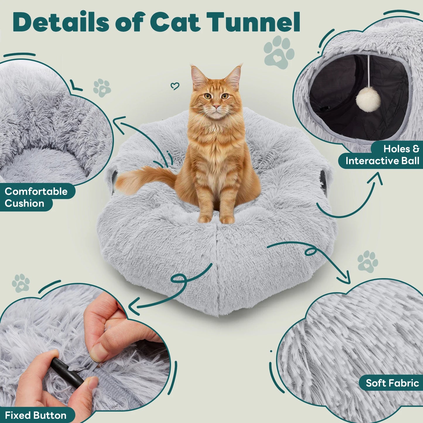 JHK Doughnut Cat Tunnel Bed Indoor Plush Play Space