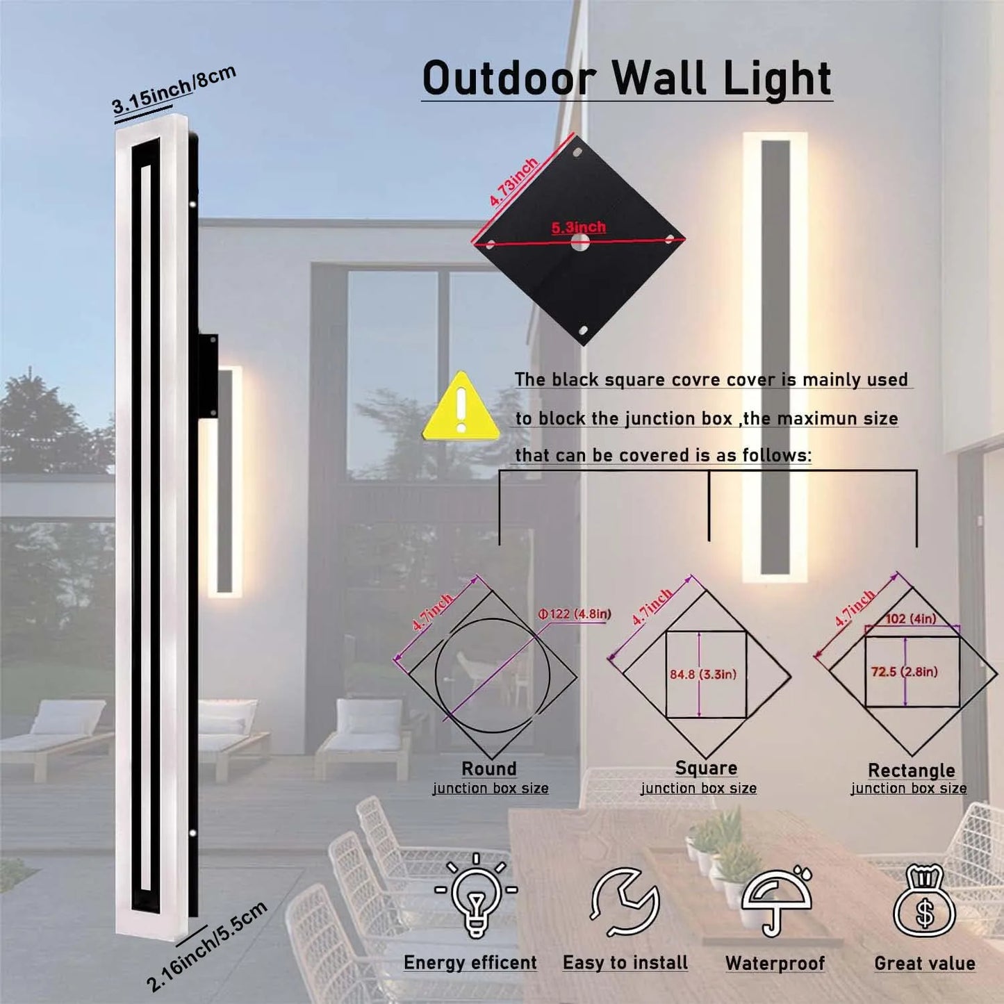 Modern Outdoor LED Wall Sconce Fixture with Frosted Acrylic