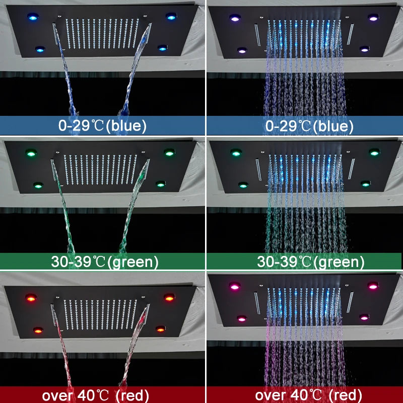 Shinesia Thermostatic Concealed LED Rainfall Shower System With Remote Control