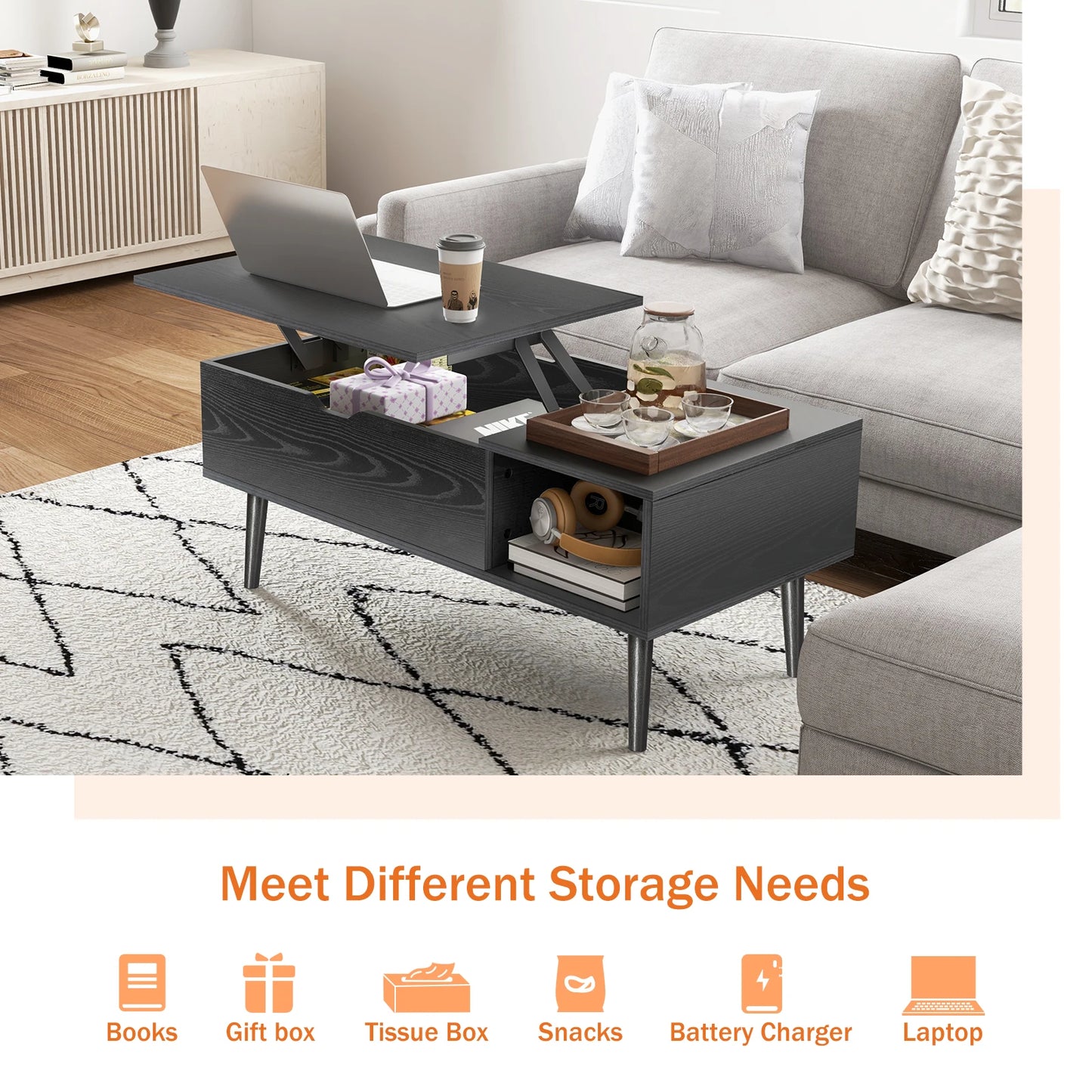 JHK Lift Top Coffee Table With Storage Adjustable Living Room Table