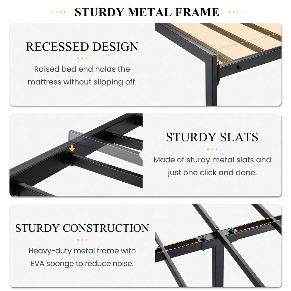 Twin Full Queen King Size Bed Frame With Headboard Shelf, Heavy Duty Platform Bed Frame With Strong Metal Foundation, No Box Sp