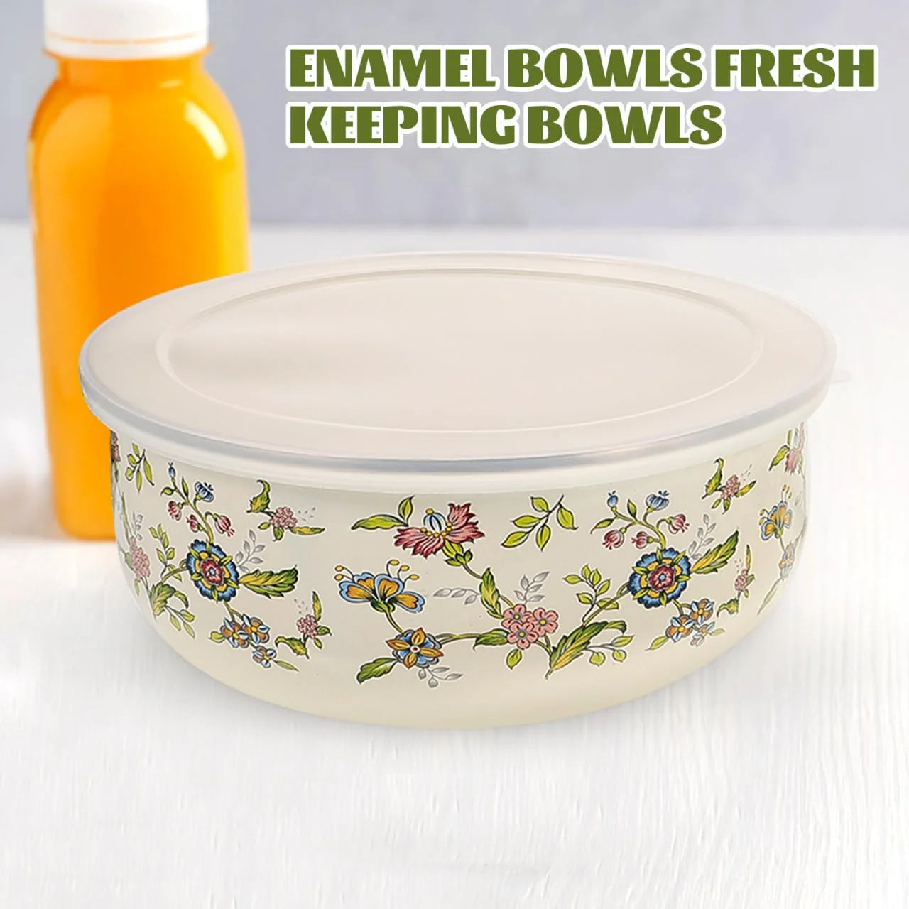Five Piece Enamel Bowls With Lids Kitchen Storage Set
