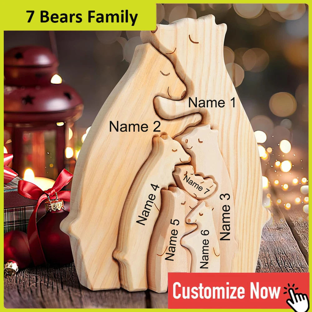 Bear Family Name Puzzle With Free Engraving For Home Desk