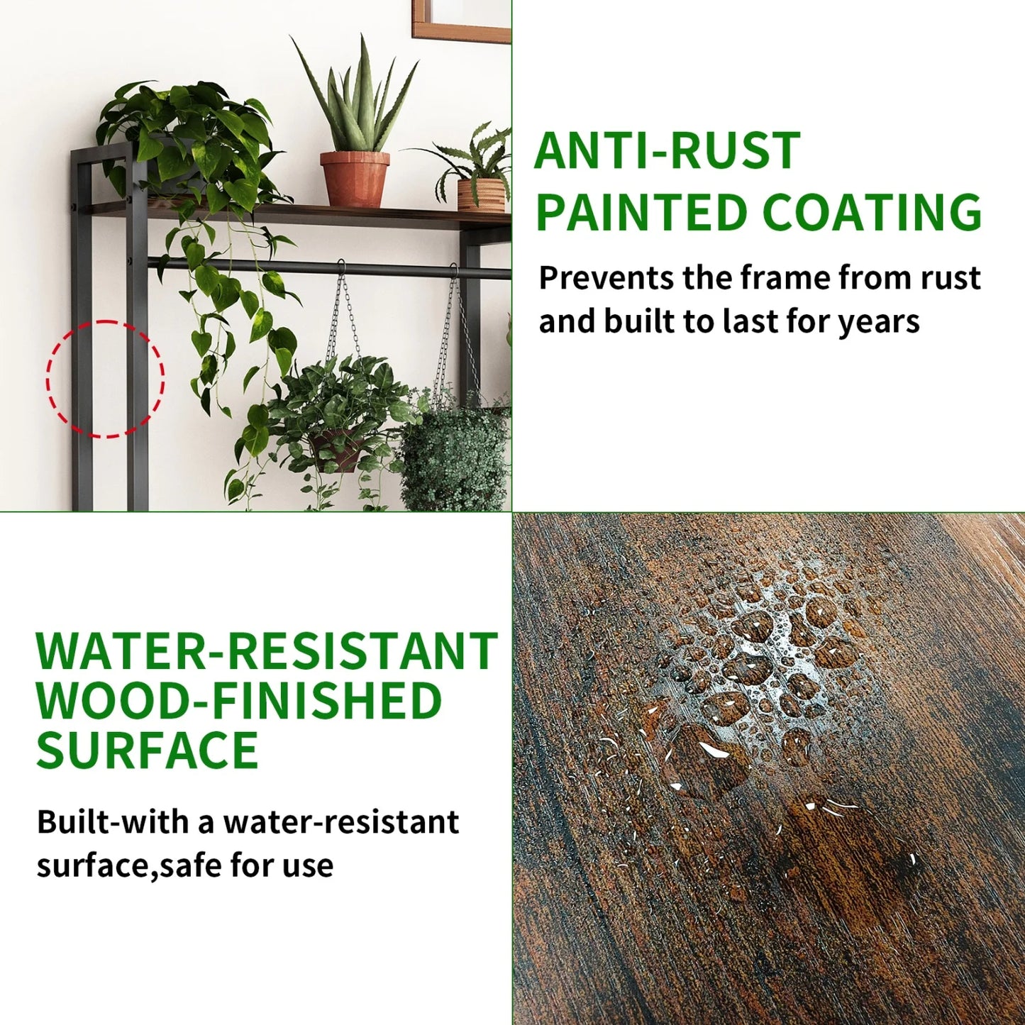 Indoor Plant Stand With Shelves And Hanging Rod Metal Frame