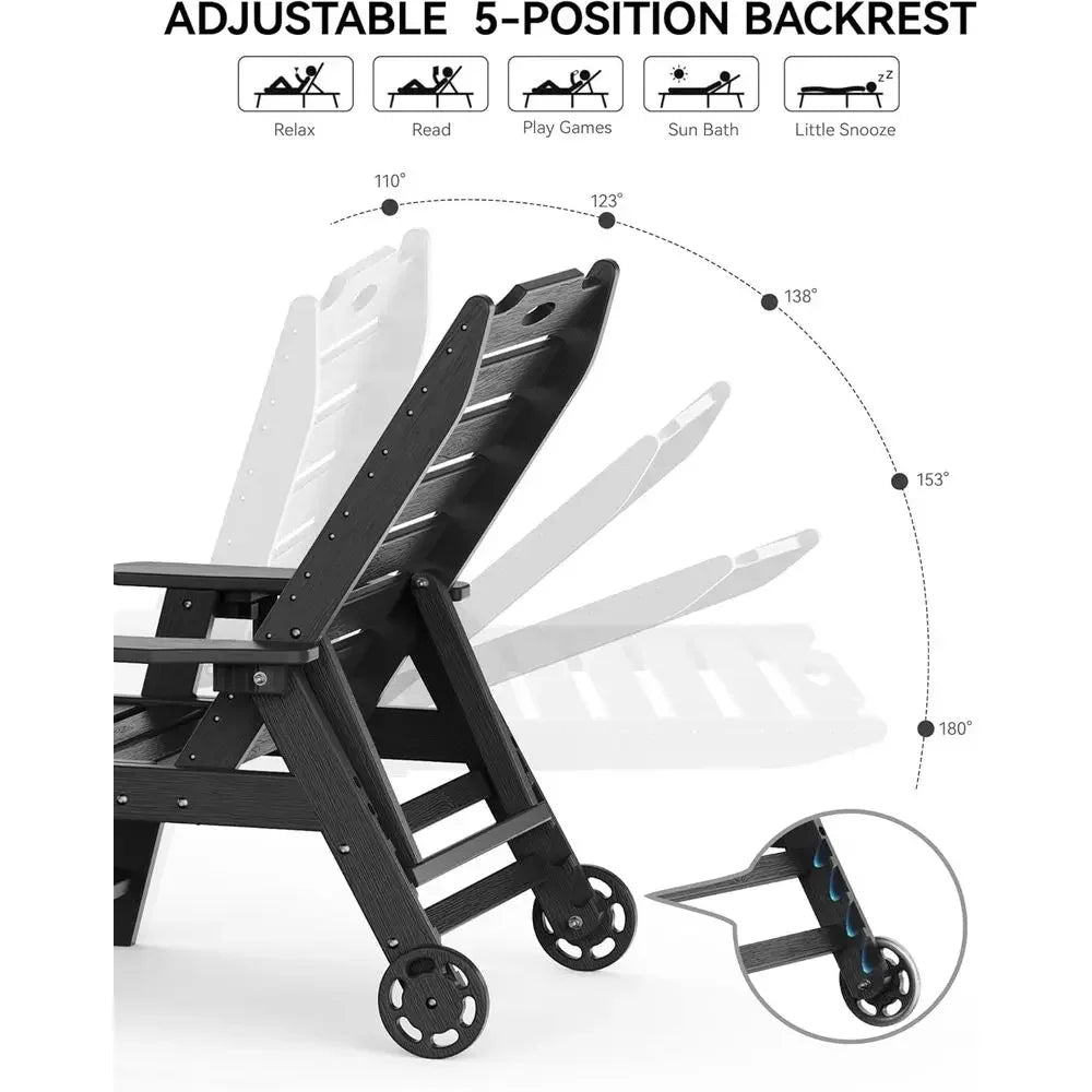 HDPE Chaise Lounge Chair Set With Wheels Adjustable Backrest