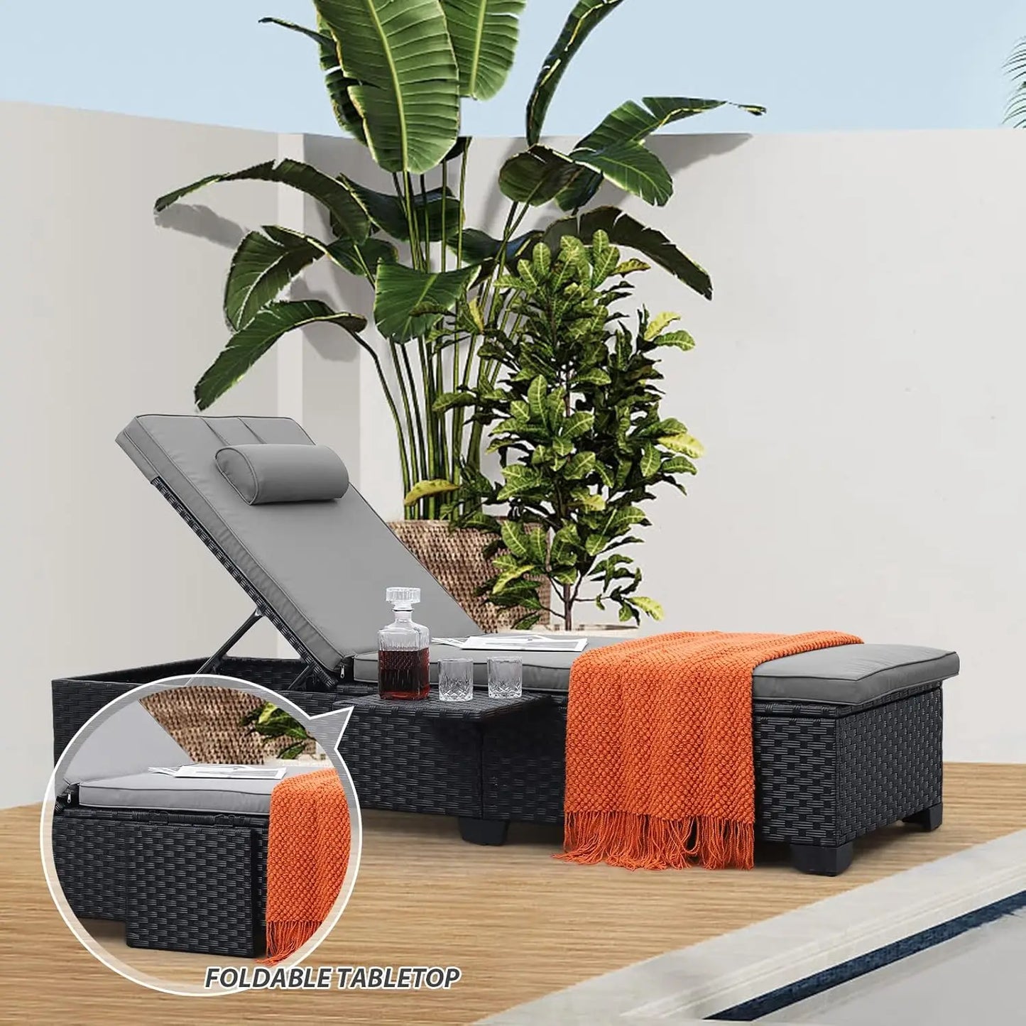 Outdoor Wicker Chaise Lounge Set for Patio with Cushions