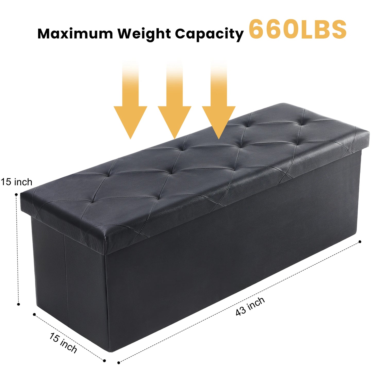 JHK Synthetic Leather Folding Ottoman Storage Footstool Toy Box