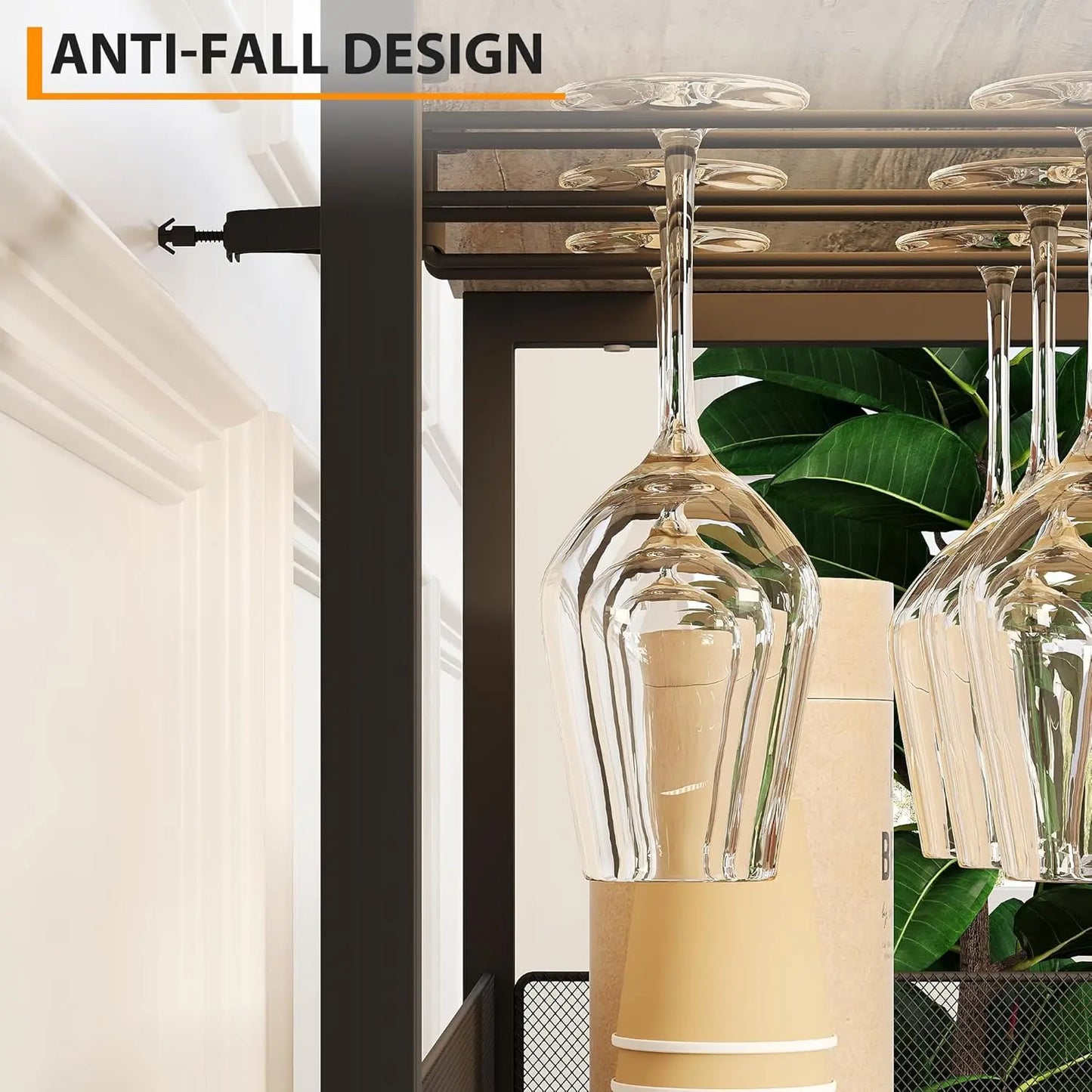 Wine Bar Rack Cabinet with Storage Space & Detachable Wine Rack, Coffee Bar with Glass Holder 3-Tier Kitchen Buffet Cabinet