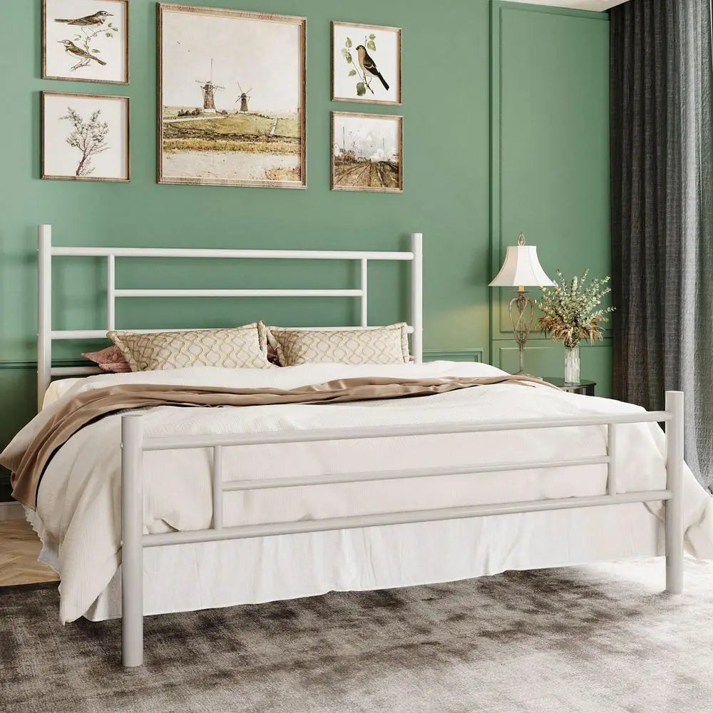 14 Inch Twin Full Queen King Size Metal Bed Frame With IronArt Headboard And Footboard, Under Bed Storage Space, Platform Bed W