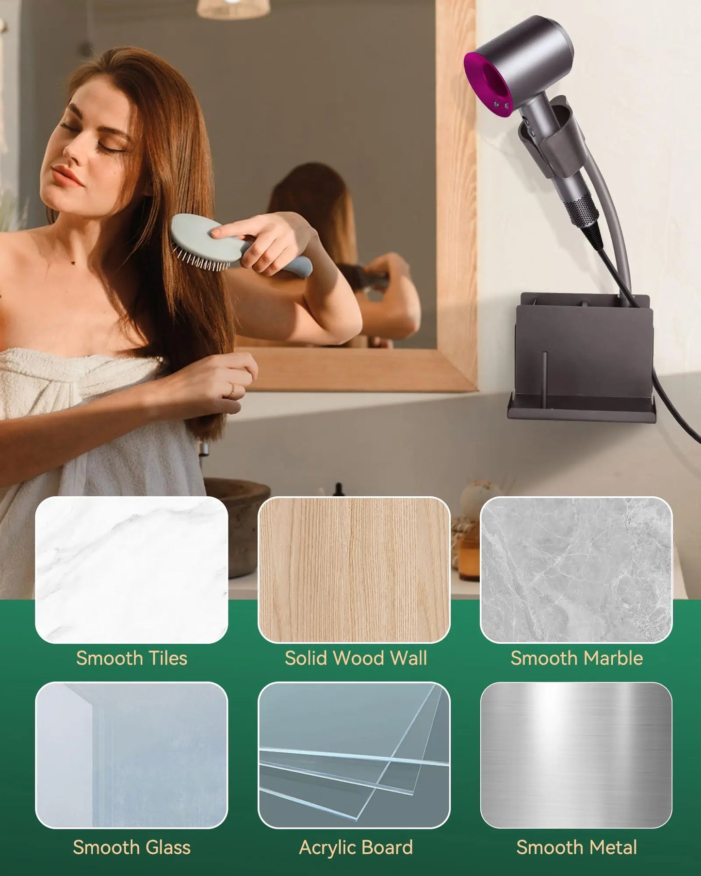 Hair Tool Organizer Wall Mounted Adjustable Hair Dryer Holder