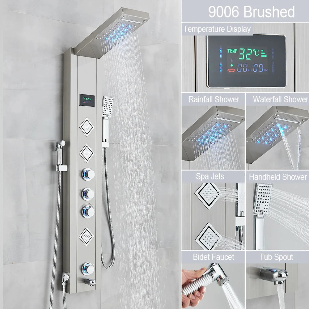 MYQualife LED Shower Panel With Waterfall Rainfall And Massage Jets
