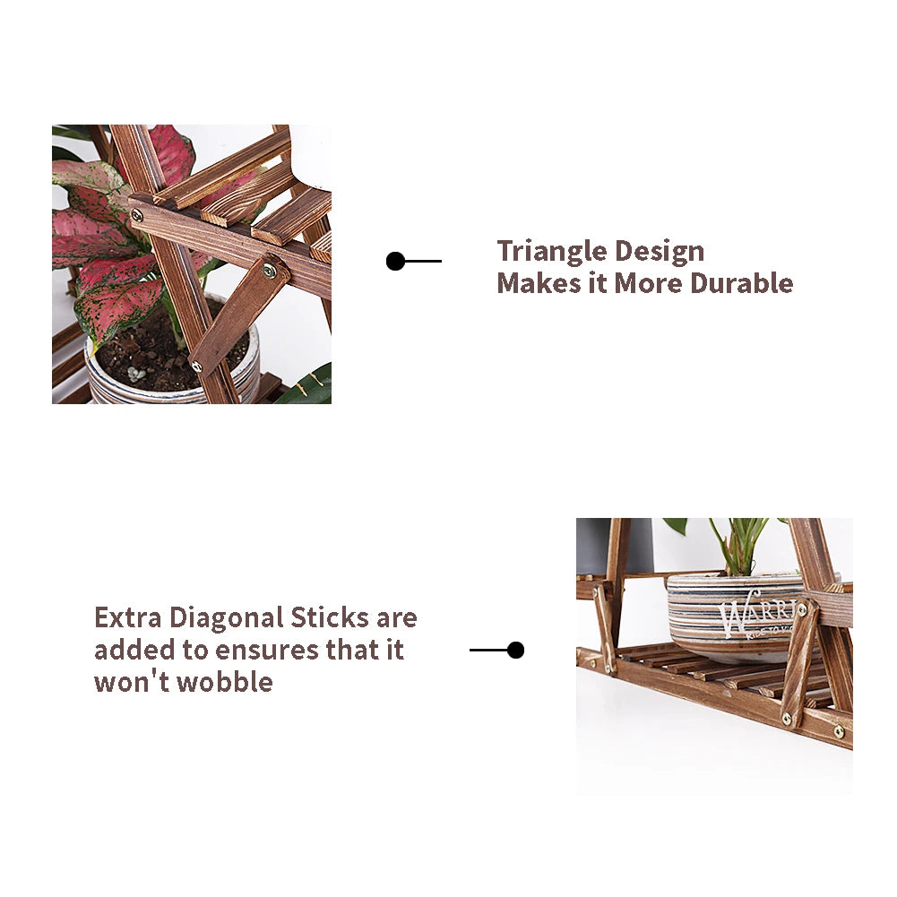 Carbonized Triangle 6 Tier Corner Wood Plant Stand for Indoor Outdoor
