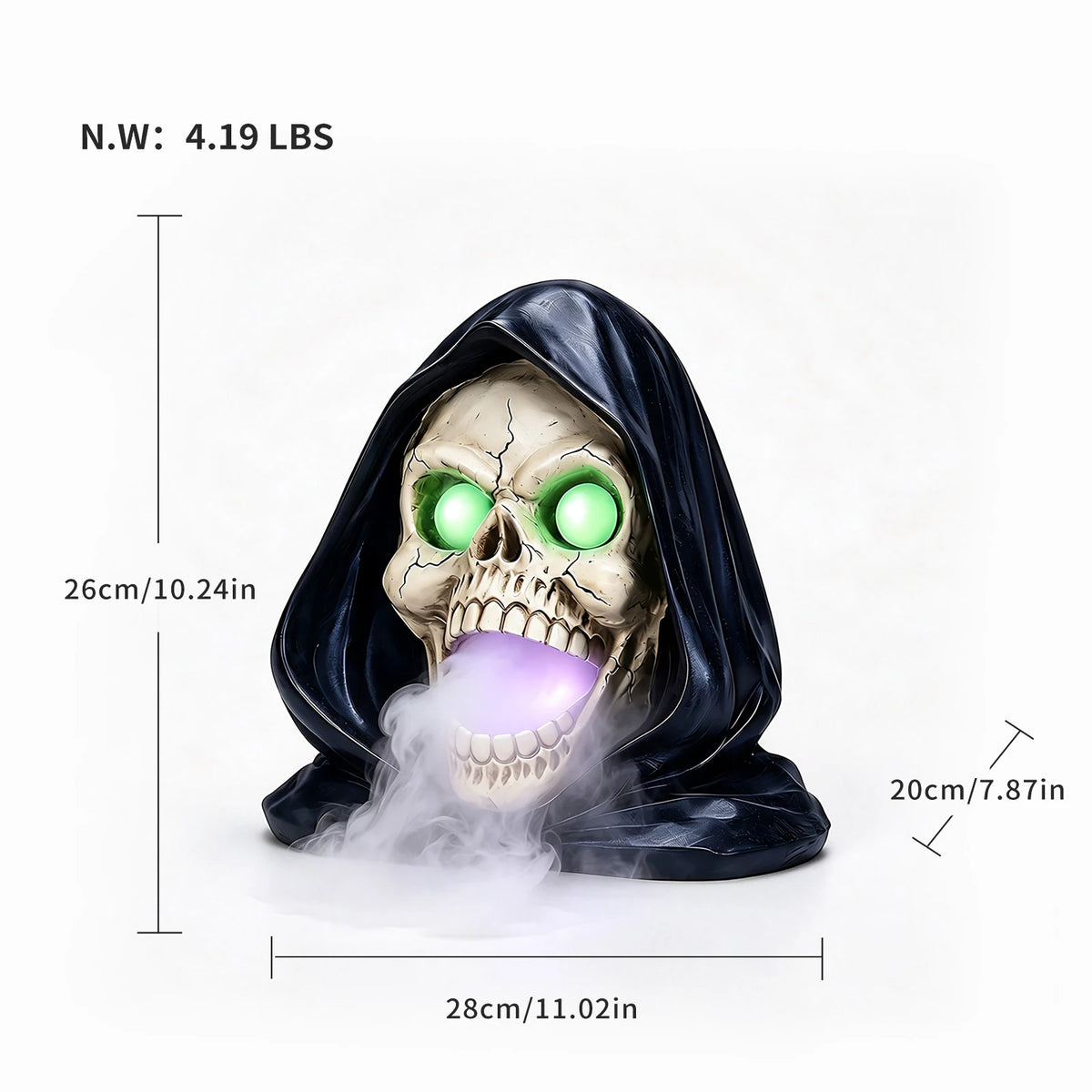 Halloween Grim Reaper Skull Statue With Fog And LED Lights