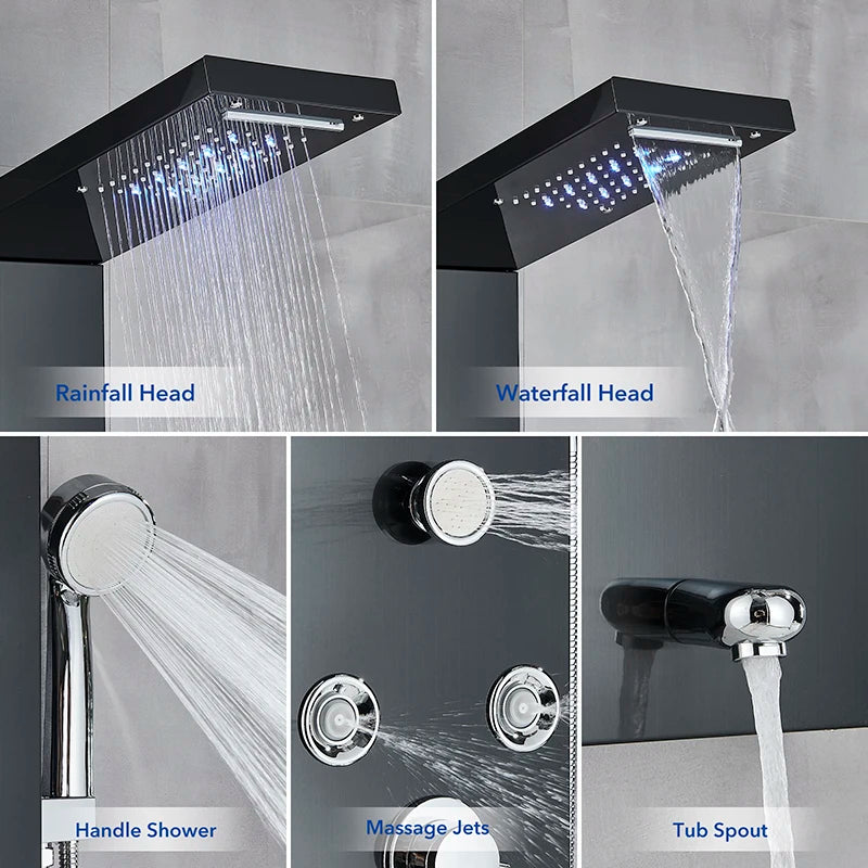 Shinesia LED Shower Panel With Waterfall Rainfall And Massage Jets